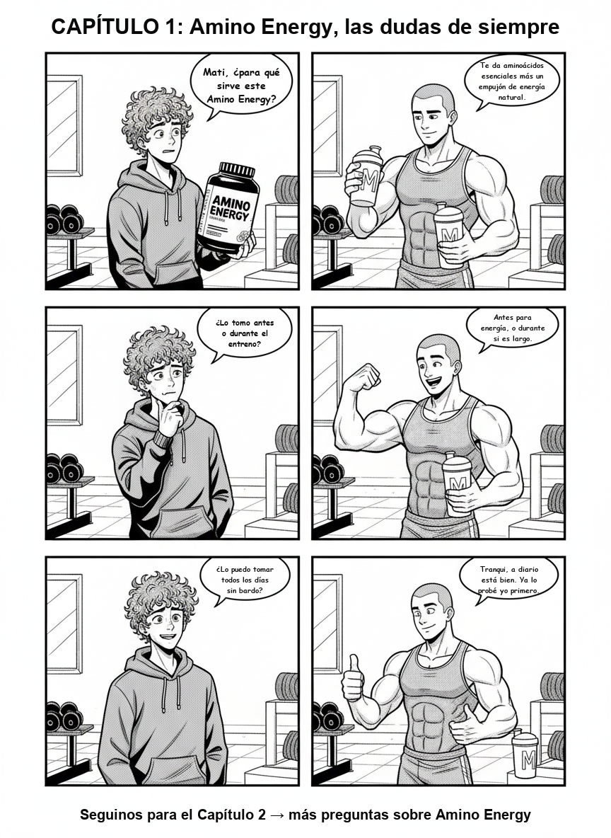 Cómic Amino Energy Capítulo 1: Mati y Facu responden las dudas más comunes sobre el suplemento